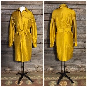 Isaac Mizrahi Gold Shirt Dress, 100% Silk,  Size 8, c. 1990s, Retro Shirt Dress
